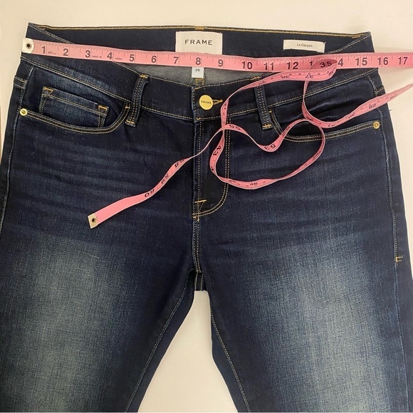 FRAME Denim || Le Garçon Straight Mid-Rise Boyfriend Jean Freeman Dark Wash 26 - Picture 8 of 10